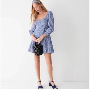 J. Crew Liberty Dress Women 2 Blue Sweetheart Long Sleeve Mini Bourton Bloom New